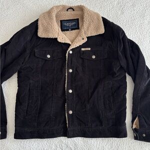 U.S. Polo Assn. Men's Dark Brown Corduroy Jacket with Beige Sherpa Lining